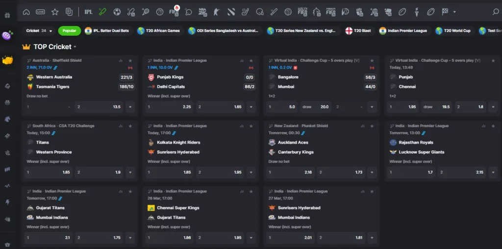 Betting on cricket at BC Game with odds in real time.